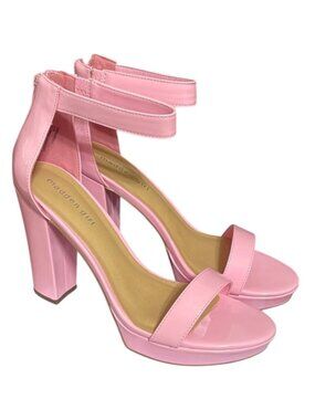 Madden Girl Barbie Pink Patent Leather Block Heel 4.75” Ankle Strap Siren 7.5